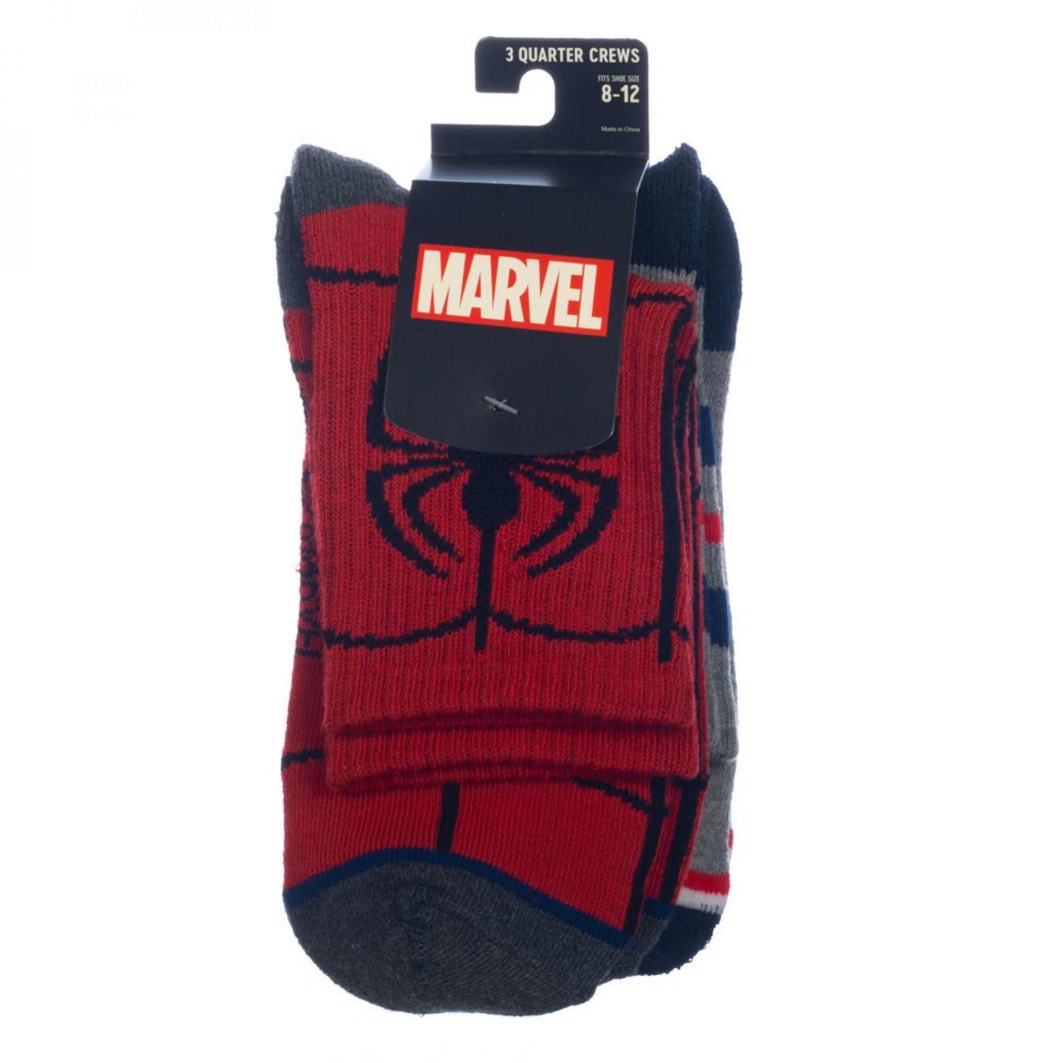 Marvel Captain America and Spider-Man Logo 3-Pair Pack of Quarter Crew Socks